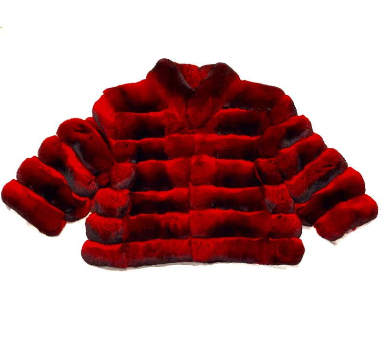 Kashani Ladies Red/Black Cut Full Chinchilla Coat Trendy Puffer Vest