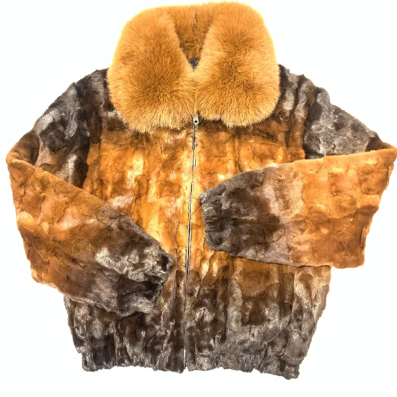 Kashani Women's Chocolate Brown Two Tone Diamond Cut Mink Fur Coat Vintage Suede Jacket