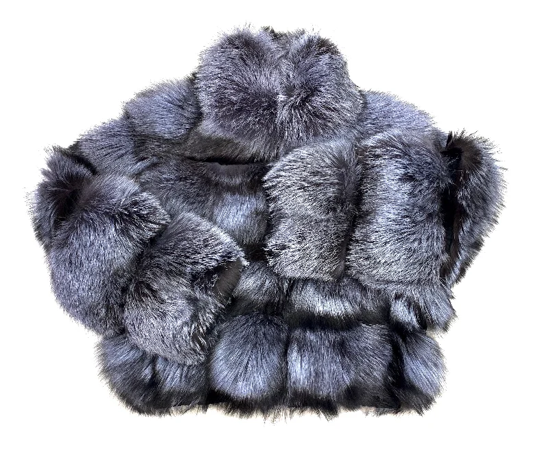 Kashani Women's Grey Spliced Fox Fur Coat Quilted Puffer Jacket