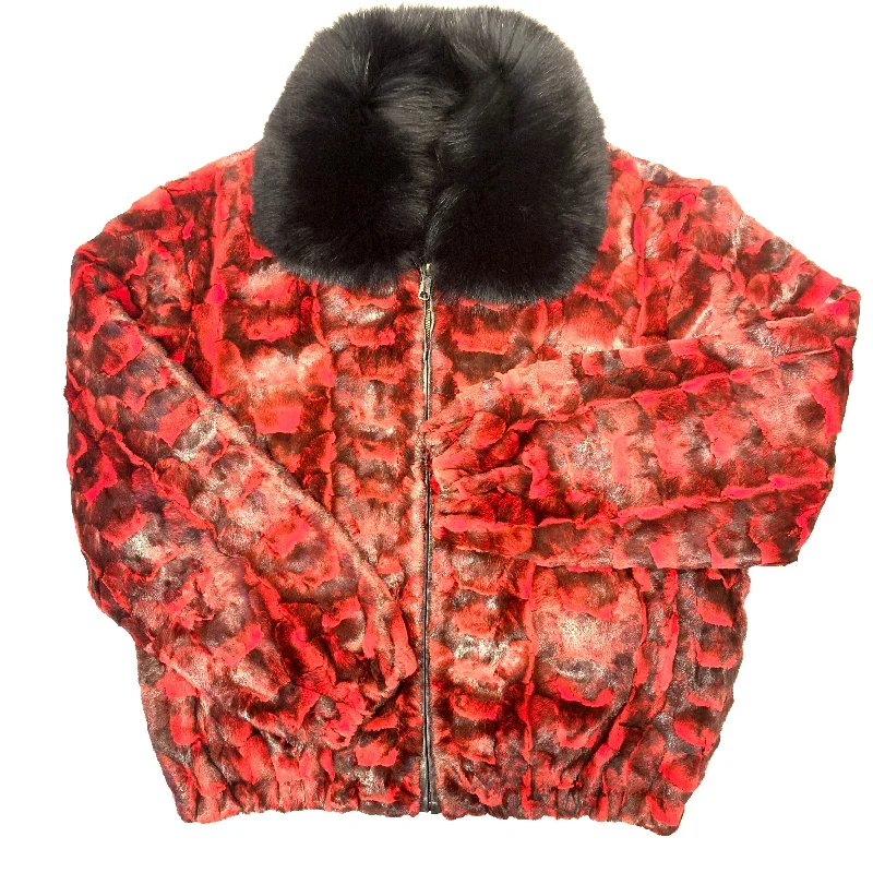 Kashani Women's Red Diamond Cut Mink Fur Coat Double-Breasted Trench
