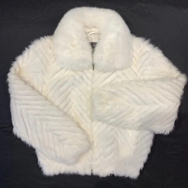 Kashani Women's White Mink Tail Fur Coat Longline Wool Coat