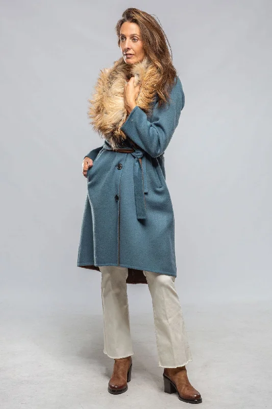 Liana Virgin Wool Coat in Blue Embroidered Kimono Coat