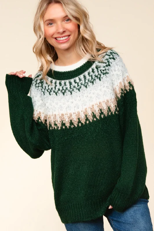 GREEN LONG SLEEVE OVERSIZED PULLOVER SWEATER TOP