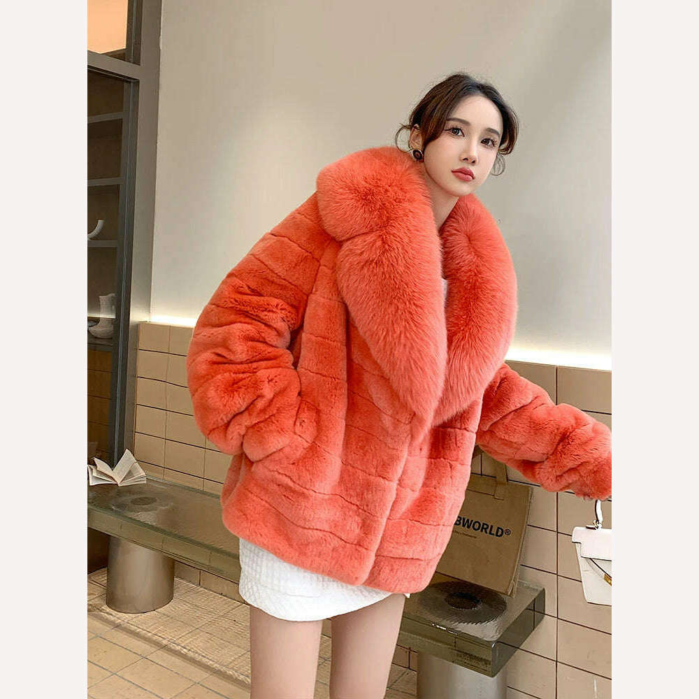 Luxury Oversized Crystal Fox Fur Collar Whole Fur Rex Rabbit Fur Coat Rabbit Fur Loose Coat Autumn And Winter New Style Customiz Draped Collar Cardigan