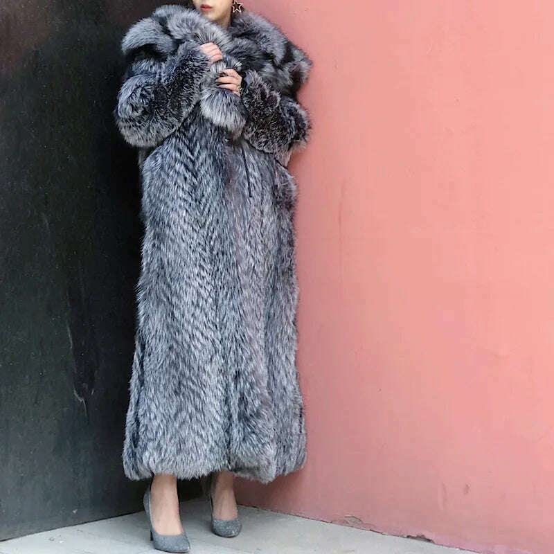 New off Season Special Price in Autumn And Winter Of 2021 Silver Fox Full Skin Lapel Young Super Long Fur lady's Coat