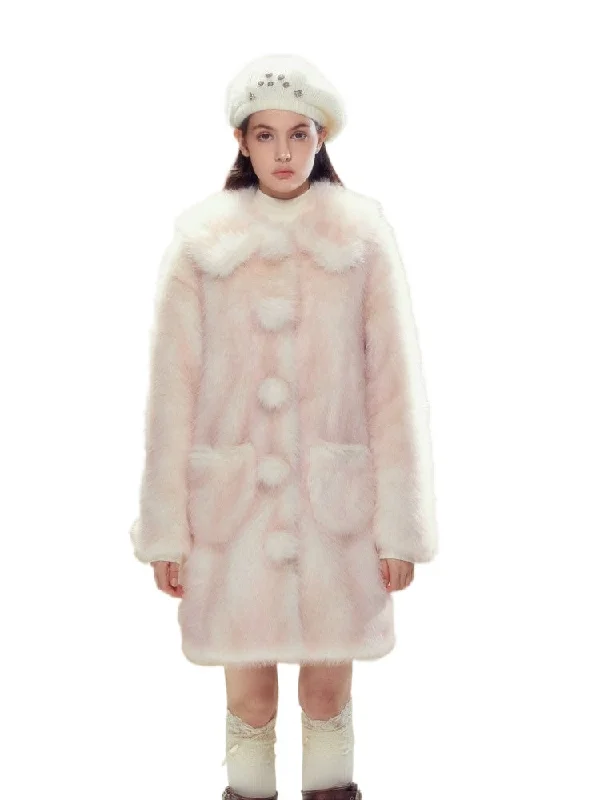 Pink Ombre Doll Collar Long Shearling Coat