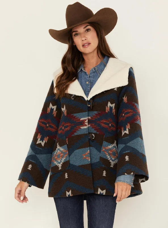 Powder River Women's Aztec Wool Cape Coat PRWO92RZZ0 Ruched Sleeve Blazer