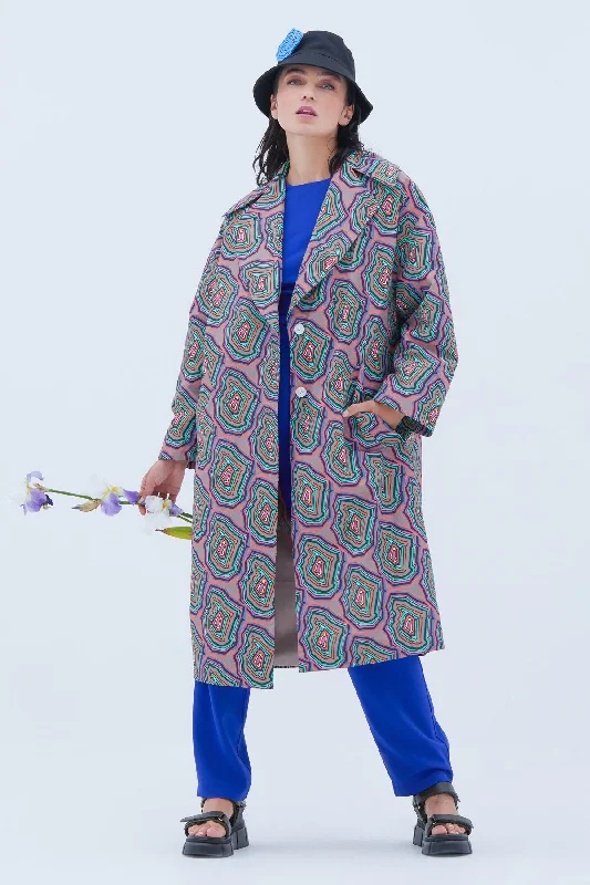 Printed oversized coat Pre Order Puff Shoulder Coat