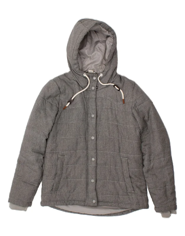 REEBOK Womens Hooded Padded Coat UK 12/14 Medium Grey Striped Polyester Stretchy Active Jacket REEBOK Womens Hooded Padded Coat UK 12/14 Medium Grey Striped Polyester Stretchy Active Jacket