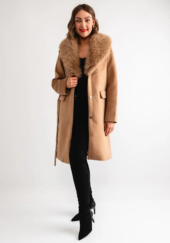 Rino & Pelle Meya Faux Fur Collar Coat, Camel