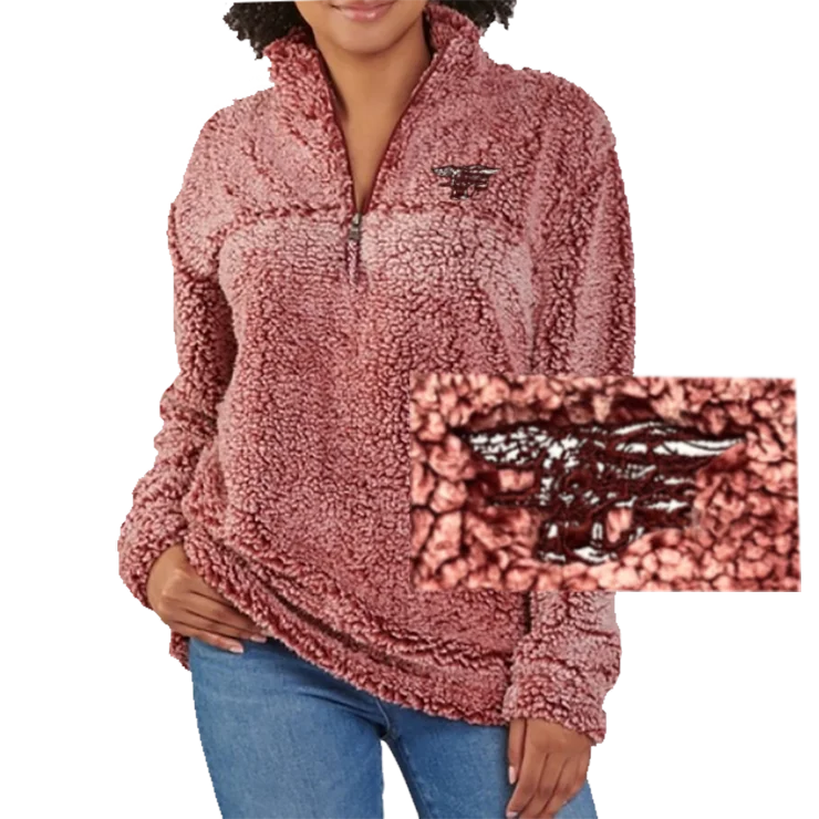 Sherpa Stars and Stripes Trident Quarter-Zip Pullover Shirred Sleeve Feminine