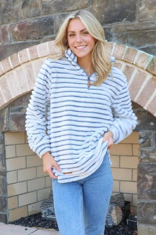 Simply Southern Luxe Quarter Zip Pullover for Women in Steel Blue | PP-0224-PULL-LUXE-STEEL