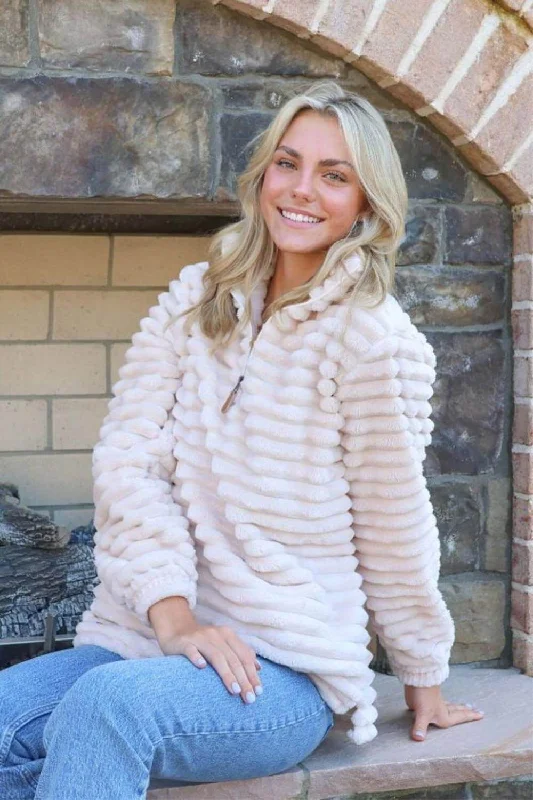 Simply Southern Luxe Quarter Zip Pullover for Women in Tan Snow | PP-0224-PULL-LUXE-SNOW