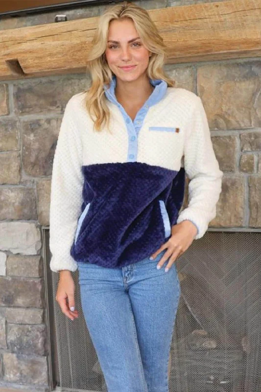 Simply Southern Simply Soft Pullover for Women in Navy Color Block | PP-0224-PULL-SMPSFT-NAVY