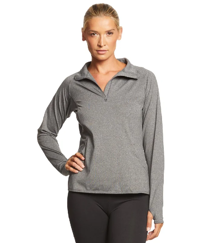 SwimOutlet Women's Sport-Tek® Sport-Wick® Stretch 1/2-Zip Pullover Charcoal Grey Heather Flutter Sleeve Feminine