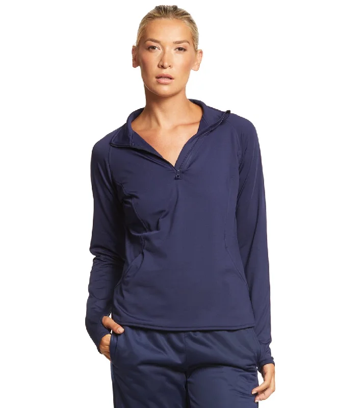 SwimOutlet Women's Sport-Tek® Sport-Wick® Stretch 1/2-Zip Pullover True Navy Lantern Sleeve Elegant