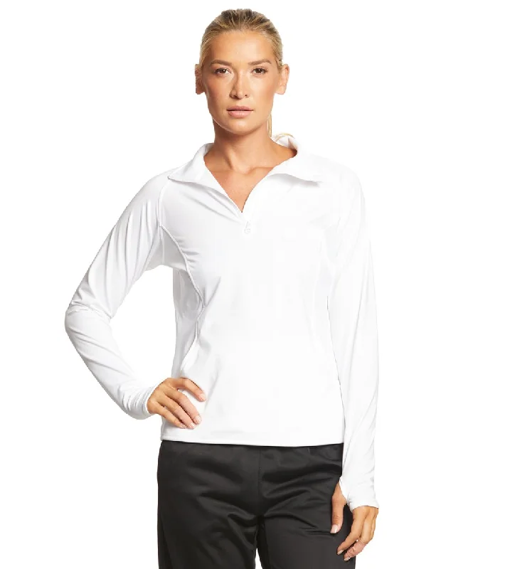 SwimOutlet Women's Sport-Tek® Sport-Wick® Stretch 1/2-Zip Pullover White Leg Sleeve Comfort
