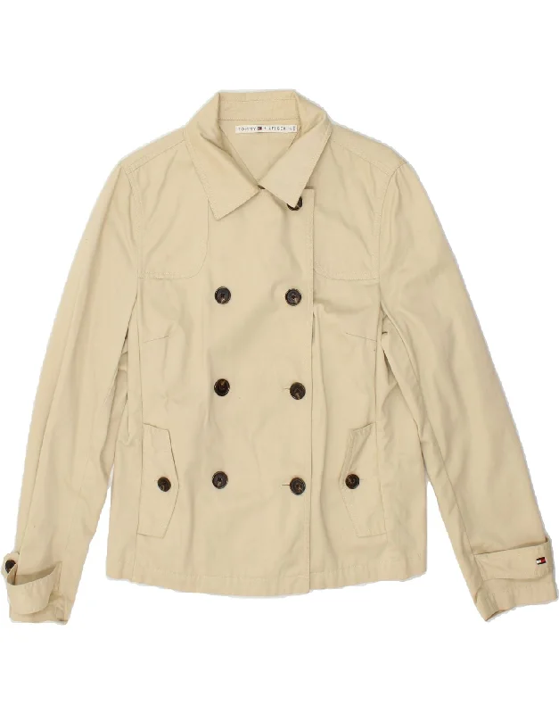 TOMMY HILFIGER Womens Pea Coat UK 14 Large Off White Cotton High-Collar Puffer Coat