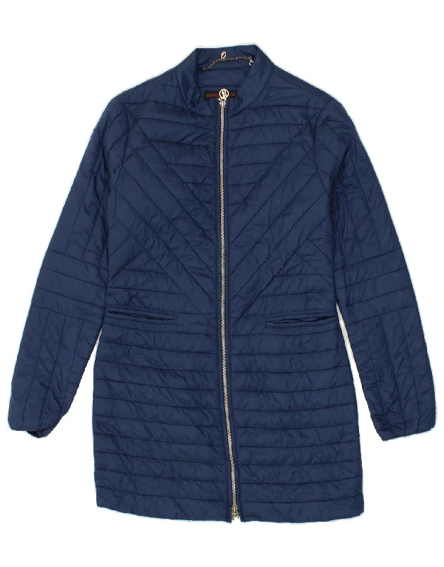 TRUSSARDI JEANS Womens Padded Coat IT 40 Small Navy Blue Polyamide Reversible Quilted Jacket