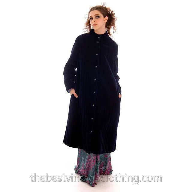 Vintage Vuokko Suomi Blueberry Cotton Velvet Channel Quilted Coat 1970s Sz 40