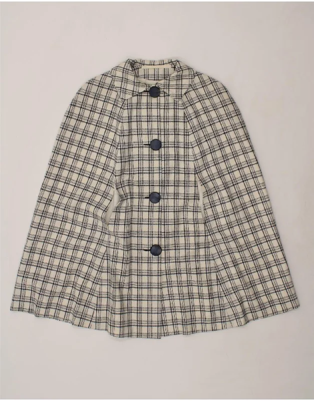 VINTAGE Womens Cape Coat One Size Off White Check Trendy Puffer Vest