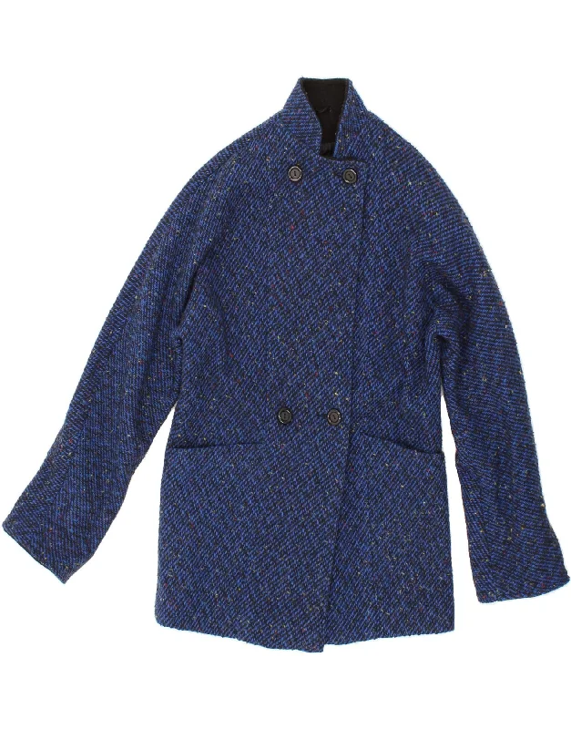 VINTAGE Womens Double Breasted Coat UK 12 Medium Navy Blue Flecked Wool Fitted Faux Suede Blazer VINTAGE Womens Double Breasted Coat UK 12 Medium Navy Blue Flecked Wool Fitted Faux Suede Blazer