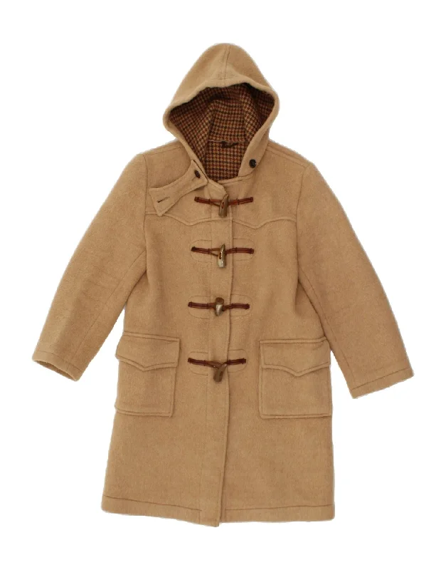 VINTAGE Womens Hooded Duffle Coat UK 14 Medium Beige Puffy Insulated Vest