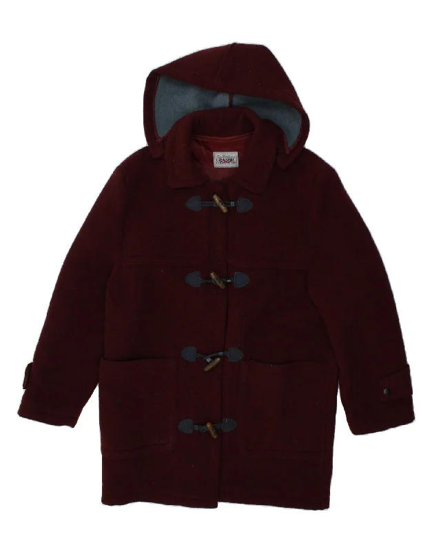 VINTAGE Womens Hooded Duffle Coat UK 18 XL Burgundy Cozy Fleece Hoodie