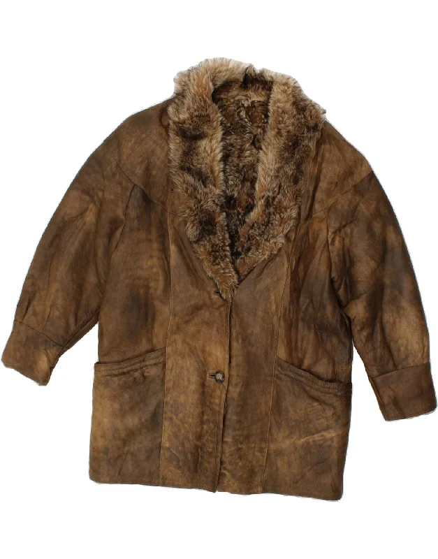 VINTAGE Womens Loose Fit Shearling Coat UK 18 XL Brown Shearling Fashionable Blazer Coat