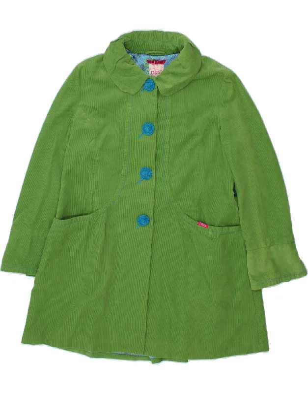 VINTAGE Womens Oversized Corduroy Coat UK 10 Small Green Cotton Puffy Insulated Vest