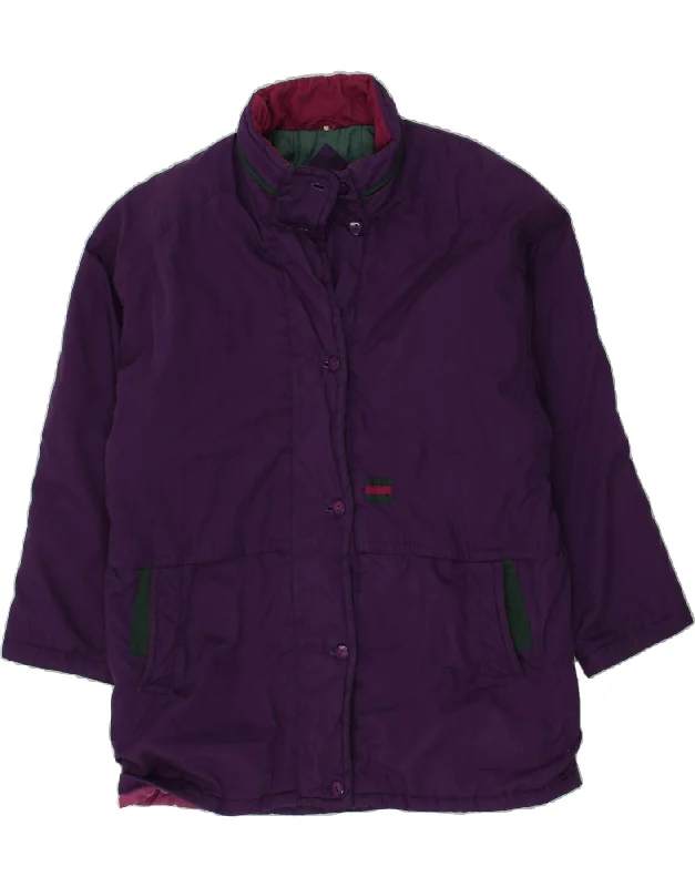 VINTAGE Womens Oversized Windbreaker Coat UK 16 Large Purple Cotton Structured Wool Blazer