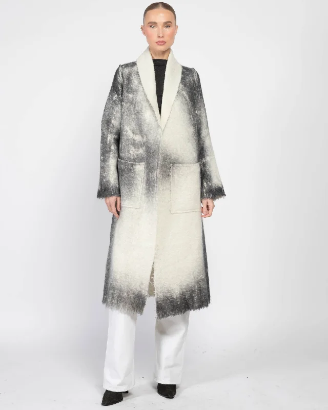 Marmo Effect Long Coat Embroidered Kimono Coat