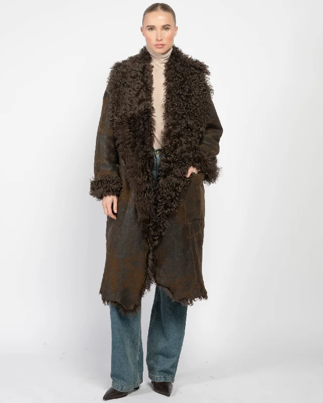 Reversible Oversized Shearling Coat Puff Sleeve Blazer