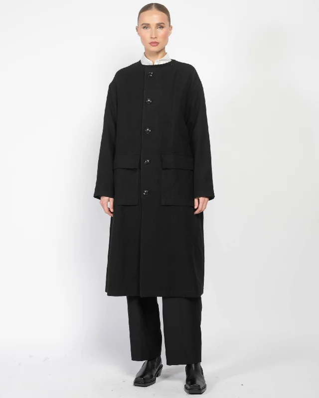 O-Collarless Wind Breaker Coat Open-Knit Duster Coat