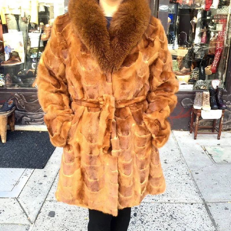 Winter Fur Women's Whiskey 3/4 Mink Fur Coat Knit Longline Duster
