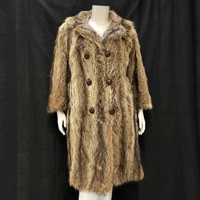 Wmns Vintage RECKMEYER'S Genuine Raccoon Fur Long Double Breasted Coat 44" Bust