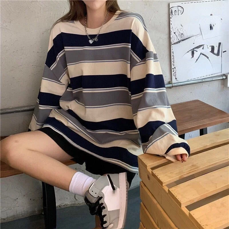 Women Pullovers Striped Streetwear