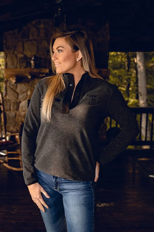 Women's 5 Button Fleece Pullover Wide Sleeve Pullover
