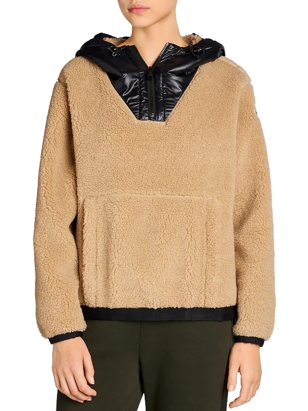 Womens Hooded Pullover Faux Fur Coat Three Quarter Sleeve