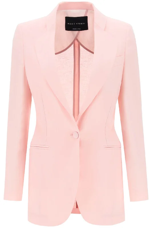 Single-breasted Blazer In Linen  - Rosa