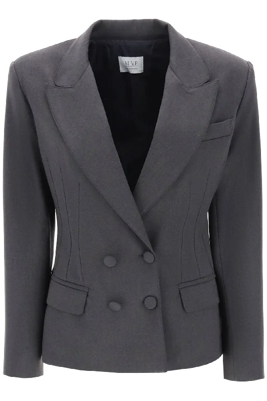 Meda Wool Blend Double-breasted Blazer  - Grigio