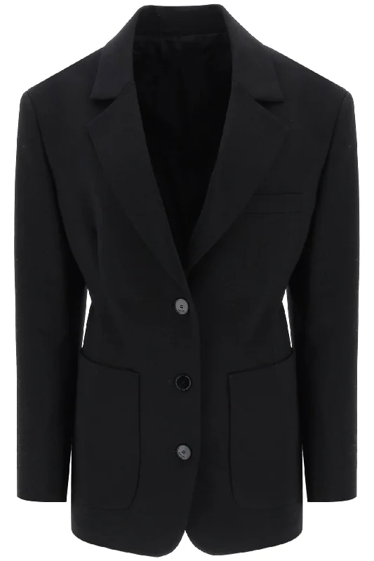 Stretch Wool Waisted Blazer  - Nero