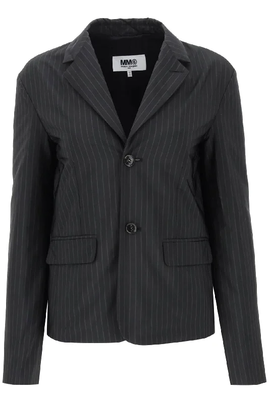 Padded Blazer With Pinstripe Motif  - Nero