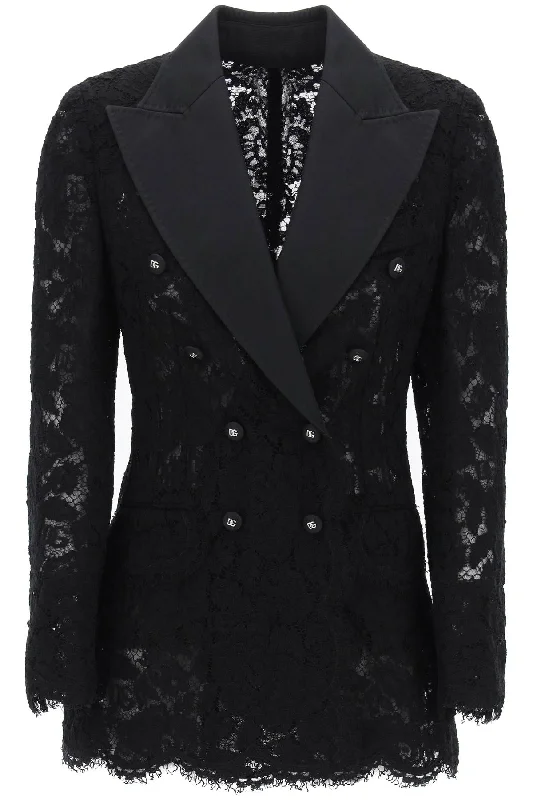 Turlington Double-breasted Lace Blazer  - Black