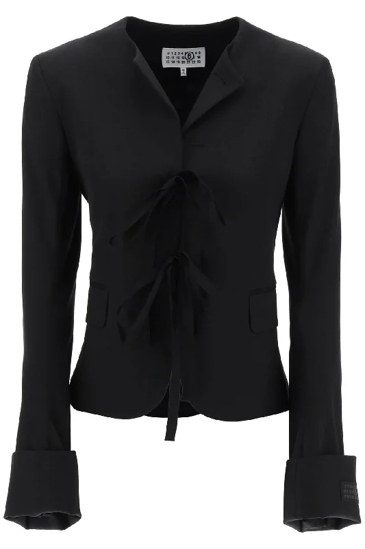 Single-breasted Blazer With Round Neck  - Black