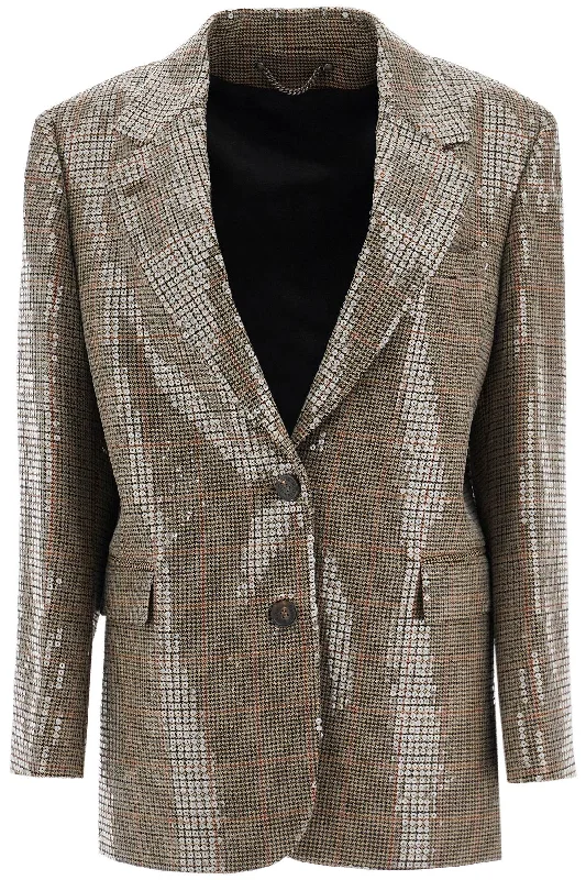 Houndstooth Blazer With Sequins  - Beige