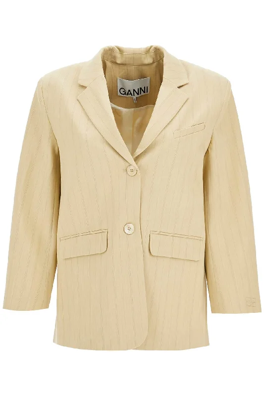 Striped Boxy Blazer  - Beige