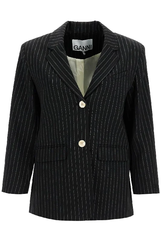 Striped Boxy Blazer  - Black