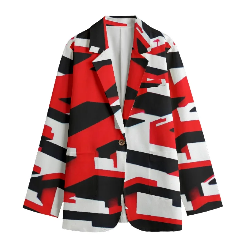 All-Over Print Women's Leisure Blazer | 245GSM Cotton SS3 red black and white print