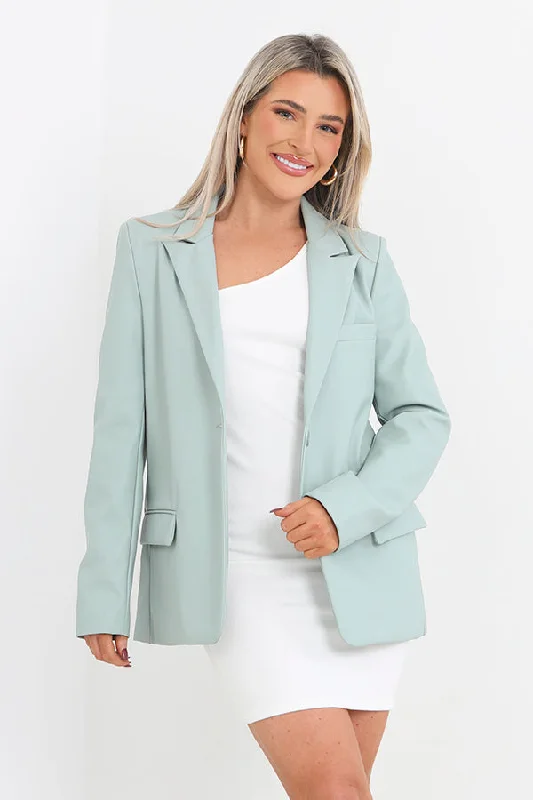 LONG SLEEVE POCKET DETAIL FAUX LEATHER BLAZER